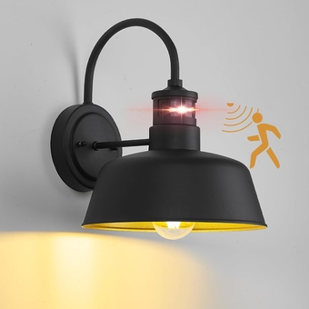 Motion Sensor Outdoor Barn Lights, Dusk to Dawn Outdoor Wall Light Fixtures with E26 Base Socket, IP65 Waterproof Exterior Porch Light for Garage, Entrance, Doorway, Entryways, HS2213-1