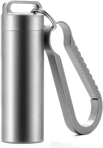 Portable Pill Cases, Metal Titanium Pill Holder Pocket Pill Box Keychain Waterproof Pill Bottle Medicine Organizer Case Container for Travel Purse Outdoor Camping (Keychain Pill Holder Large)