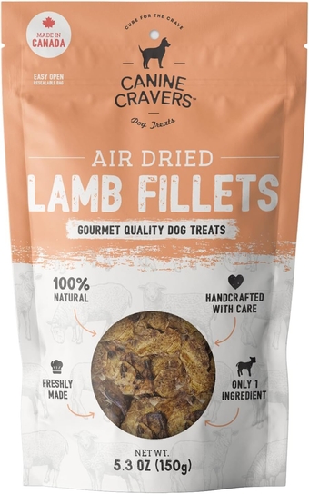 Canine Cravers Single Ingredient Dog Treats – Premium Lamb Fillets - Human Grade Air Dried Hypoallergenic Pet Food – Grain, Gluten, and Soy Free – 100% All Natural – 5.3 oz Bag