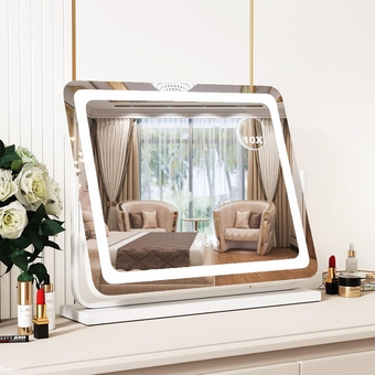 Desk Mirror with Light Makeup Mirror with Lights Vanity Mirror with Lights Large Vanity Mirror with Lights Desk Mirror for Make up 23 W X 19.5 H inches, Lighted Makeup Mirror (White)