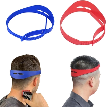 Neckline Shaving Template, 2PCS Hair Cutting Guide Tool for Men Adjustable Curved Silicone Band DIY Self Haircut System for Hair Clipper Timmer Shaver (Red + Blue)