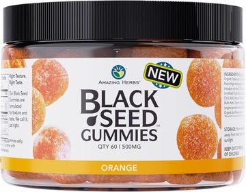 Organic Black Seed Oil Gummies - 500mg Per Serving, Cold Pressed Black Cumin Seed, Made with Nigella Sativa, Helps Boost Immunity, Supports Healthy Digestion - Orange Flavor 60 Count