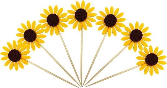 50 Pcs Sunflower Cupcake Topper, Flower Cake Topper, Fruit Picks, Party Cupcake Topper For Birthday Party Wedding Baby Shower Decoration Supplies (Yellow)