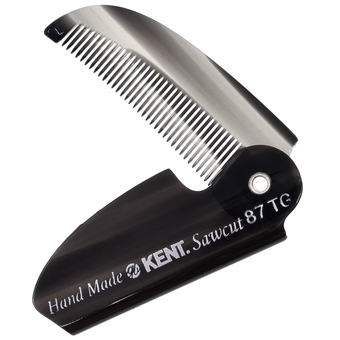 87T Graphite Handmade Folding Pocket Comb for Men, Fine Tooth Hair Comb Straightener for Everyday Grooming Styling Hair, Beard or Mustache, Saw Cut Hand Polished, Made in England (2 Pack)