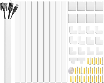 Cord Cover Raceway Kit, 157 in Cable Cover Channel, Paintable Cord Concealer System Cable Hider, Cord Wires, Hiding Wall Mount TV Powers Cords in Home Office,10 X L15.7in X W0.95in X H0.55in, White