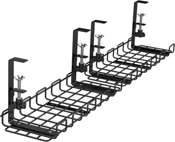 Cable Management Under Desk 2 Pack,Under Desk Cable Organizers for Wire Management.40'' Under Desk Cord Organizer with Clamp Mount System for Wire Management (L15.7-2Pack, Black)