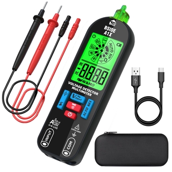 Digital Multimeter Tester Rechargeable Electrical Voltmeter, Smart Mode with Red & Green Backlight, Measures Capacitance Diode Ohm Continuity V-Alert DC AC Voltage with Carrying Case