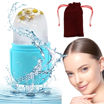 Silicone Ice Mold for Face Beauty, Facial Beauty Cryo Cube Ice Roller, Ice Roller for Face skin care and Eye,Neck, Gua Sha Face Massage, Shrink Pores,& Enhance Your Natural Glow (Blue)