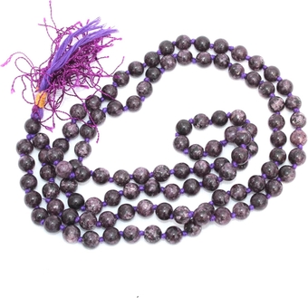 Jet Lepidolite 108 Beads Knotted Mala 8 mm Prayer Japa Necklace Gemstone Reiki Healing Crystal Semiprecious Strand Tassel Tibetan Buddhist Wealth IMAGE IS JUST A REFERENCE