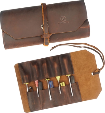 Kosibate Tool Roll Up Bag,Leather Tool Rool Up Pouch,Chisel Bag/Tool Wrench Roll,Portable Woodworking Tools Organizer Tote