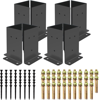 4x4 Post Base 8 pcs, (Inner Size 3.6x3.6) Post Anchors, 13GA Thick Solid Steel & Black Powder Coated,Deck Post Brackets Support Deck Base Plate Pergola Brackets Fence Kit Mailbox Mount
