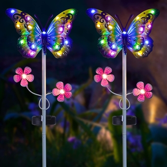 Outdoor Solar Garden Lights - 2 Pack Solar Metal Butterfly Decorative Lights - Newest Colorful LED Waterproof Solar Stake Lights for Garden, Patio, Yard, Lawn, Walkway Decoration(Blue)