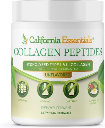 Collagen Peptides | Unflavored Protein Powder Supplement Support Skin, Hair, Nails, & Joints | Pure Multi Hydrolyzed Type I + III | Gluten Free, Soy Free, Non-GMO - 16oz