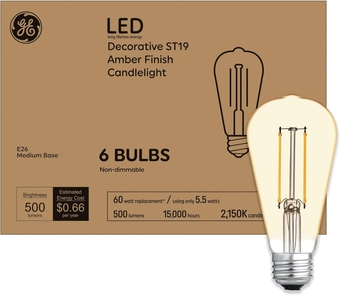 Vintage Style LED Light Bulbs, 60 Watt, Amber Finish, ST19 Edison Style Bulbs (6 Pack)
