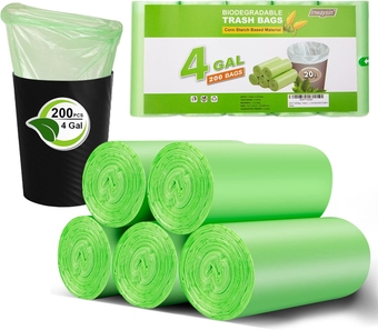 Small Trash Bags 4-6 Gallon,  200 Count Biodegradable Trash Bags 4 Gallon, Extra Strong Small Garbage Bags Unscented, Size Expanded, Green, for Bathroom Bedroom Office Kitchen Trash Can