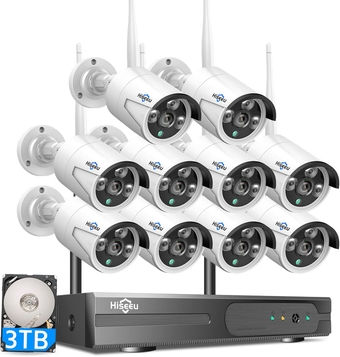 2K Wireless Security Camera System Outdoor/Indoor 10 CH 5MP NVR Kit 10Pcs cameras 3MP WiFi Surveillance Camera for Home Night Vision, IP66 Waterproof, Motion Detection, 3TB Hard Drive, DC Power