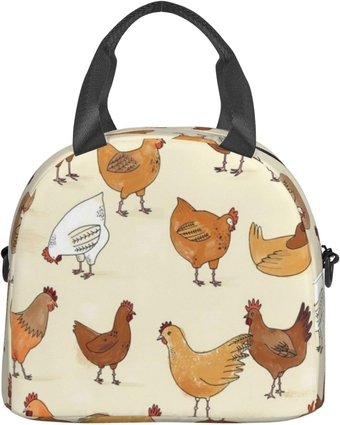 Insulated Lunch Box for Women Men Chicken Pattern Lunch Bag with adjustable sling for Work
