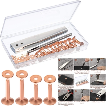 50 Pcs Copper Rivet and Burr 9 and #12 Copper Rivet Leather Brass Rivets Fastener Install Setting Tool with Leather Hole Punch Cutter Kit for Belts Wallets Collars Leather Working Supplies