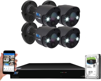 2-Way Audio Floodlight 5.0 Megapixel PoE  Camera System, 8 Channel 4K NVR with 4 x 5MP Full-time Color Night Vision IP Camera, Thermal PIR Heat & Motion Sensing, Two Way Talk