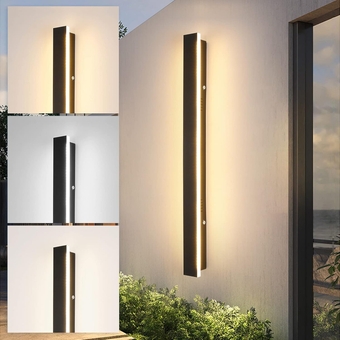 Outdoor Modern Wall Sconces, 31.4inch Wall Lights with 3 Color Lights (3000K/4500K/6000k), Black Minimalist Wall Light, Frosted Acrylic Panel, IP65 Waterproof Exterior Wall Lamps for Patio