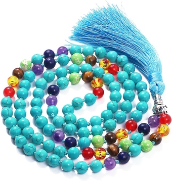 108 Mala Beads Necklace - 8mm Tibetan Prayer Beads -Yoga Meditation Beads Necklace - Hand Knotted Japa Mala