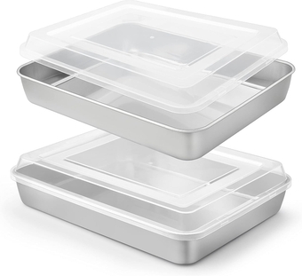 Baking Pan with Lid, 9 x 12 Inch Stainless Steel Lasagna Pan Deep, Rectangle Cake Pan with Lid for Brownies Casseroles Cakes, 2 Pans+2 Lids, Non Toxic & Dishwasher Safe