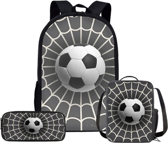 Goal Network Football Backpack Set for Teen Student School with Cooler Lunch Bag and Zipper Rucksack Pencil Case for Women Men Office Outdoor Daypack 3 pcs Set
