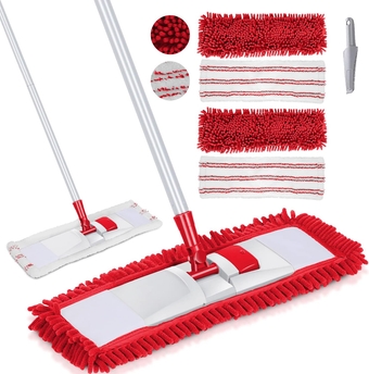 ZNM Microfiber Mop, Flat Dust Mop with 4 Washable Chenille & Microfiber Pads, Dry & Wet Floor Mops with Adjustable Handle for Home, Hardwood, Tile, Laminate Floor Cleaning