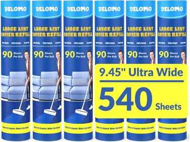 Lint Roller Refills -  Large Lint Roller Refill (6 Packs 540 Sheets) for Lint Remover, 9.45 in Pet Mega Extreme Stick Refill for Cleaning for Carpets,Floor Roller, Cars, Clothing, and Pet Hair