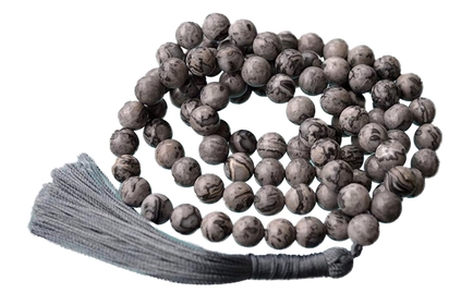 Jasper scenery handmade japa mala 8mm prayer beads necklace. Blessed energized 108 buddhist prayer yoga meditation bead rosary for nirvana chanting om awakening chakras kundalini-USA seller