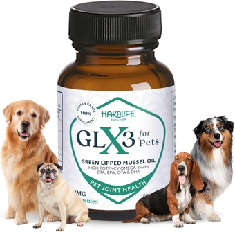 GLX3 Green Lipped Mussel Oil for Dogs - Joint & Hip Support Omega-3 Supplement - Supports Mobility and Joint Health, Ideal for All Dog Breeds and Ages - 60 Soft Chews - Natural Ingredients