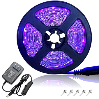 LED Black Light Strip 16.4FT Kit 300LEDs 12V Flexible Self-Adhesive Tape Blacklight Fixtures for Fluorescent Dance Party,Party Wedding,Halloween,Body Paint