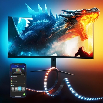 Gaming Light Strip G1 Monitor Backlight for 27-34 Inch PC, Smart RGBIC WiFi LED Lights for Monitors with Color Matching, Adapts to Curved Monitors, Double Strip Light Beads with 123 Scene Modes