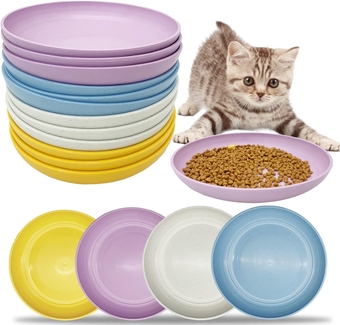 12 Pieces Whisker Fatigue Cat Bowl Relief Cat Bowls for Food and Water 7.9 Inch Shallow Cat Food Dish Set Cat Plates for Kittens and Short Legged Cat Wheat Straw