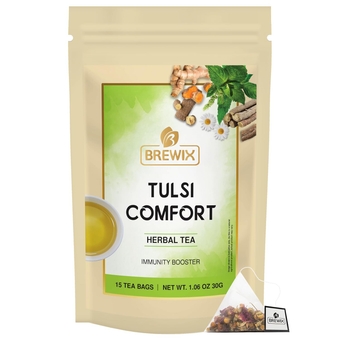 , Holy Basil Tea Bags (15 Pyramid Tea Bags) | Tulsi Leaves- Tulsi Tea | Holy Basil Tea & Chamomile Tea | Caffeine Free | Herbal Tea Bags | Calming, Fresh and Cool Flavor | Tulsi Tea Bags