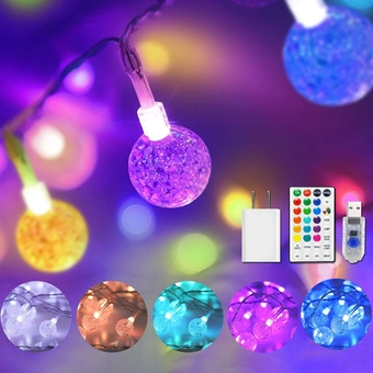 Color Changing Globe String Lights USB Plug, 16.5ft 50 LEDs Crystal Bubble Ball Fairy Lights with Remote Timer Ambient Lighting for Girls Bedroom Home Xmas Halloween Party Decor (16 Colors)