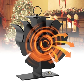 Wood Stove Fan 8 Blades Heat Powered Stove Fan Silent Motors Heat Powered Wood Stove Fan Non Electric Fireplace Fan with Thermometer for Wood Burning Stove/Gas/Pellet/Log
