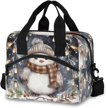 Insulated Lunch Bag for Women Men Christmas Snowman Leakproof Lunch Box Reusable Cooler Tote Bag with Adjustable Shoulder Strap for Work Outdoor Picnic