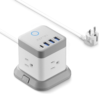 European Travel Plug Adapter, Power Strip with USB C PD 20W and 3 USB Ports, 3 Side Wide Outlet Extender, 5ft EU Extension Cord, Detachable Base, Mountable Power Cube