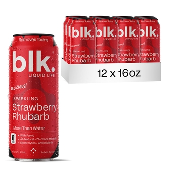 Natural Alkaline Sparkling Mineral Electrolyte Infused with Fulvic and Amino Acids, Zero Sugar, Zero Calories Drink, Strawberry Rhubarb Flavored, 16 oz, 12 pack