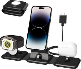 Foldable 3 in 1 Charging Station,Travel Charger Dock Stand for iPhone Multiple Devices iPhone 14 Pro Max/13/12/11/X/8 Plus/7/6,Airpod,Apple Watch 9/8/Ultra 2/Ultra/7/6/SE/5/4/3/2 Charging Pad