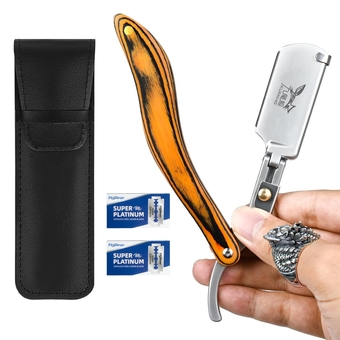 Manual razors redwood handle shaver men's shaving razor professional barber Hair cut razor change blade type shaving knife Professional Straight Edge Razor with 20 both Edge Blades stainless blades