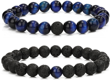 Mens Beaded Bracelets Couples Matching Bracelet Set Matte Lava Rock Beads for Women Stone Jewelry