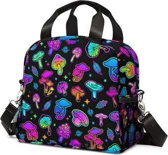 Mushroom Lunch Bag, Insulated Mushroom Lunch Box with Shoulder Strap, Large Capacity Durable Mushroom Lunch Tote Bag with Pockets, Waterproof Lunch Bag for Women Girls Teens Boys(Mushroom)