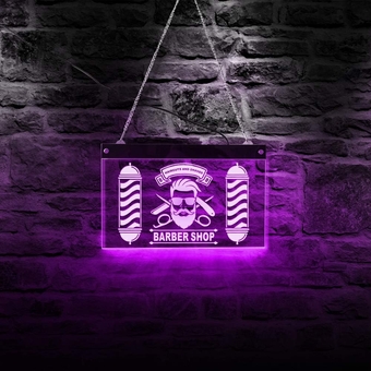 Custom Barber Shop LED Neon Sign with Remote Control 7 Color Changing Light Barber Pole Styling Logo Haircuts And Shaves Acrylic Hanging Decorative Board Hairdresser Gift