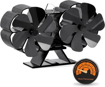 12-Blade Wood Stove Fan, Non Electric Fireplace Fan with Thermometer, Eco Wood Stove Fan Heat Powered for Wood Burning Stove/Gas/Pellet/Log/Propane