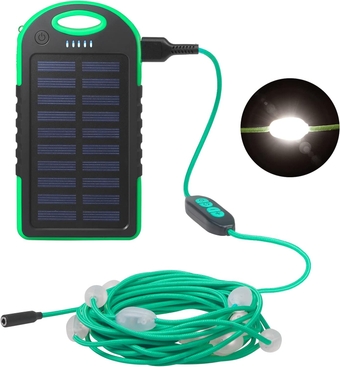 Solar Camping String Lights - 20.5Ft Solar String Lights Outdoor Waterproof W/12LEDs, Rechargeable Light with Adjustable Brightness and 7 Modes, Led Camping Lights for Decor Outdoor Hiking