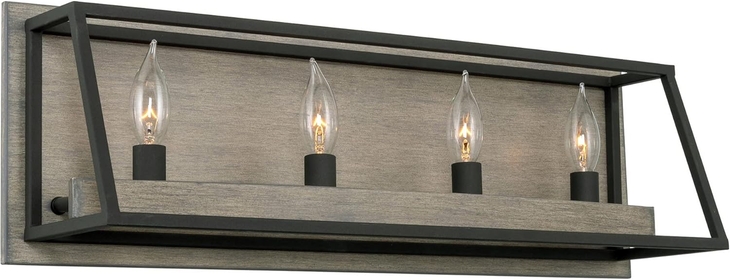 Rutledge 24" Rectangle 4-Light Farmhouse Vanity/Bathroom Light, Gray Oak Wood Style + Sandblasted Black Finish