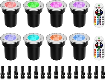 RGB Low Voltage Landscape Lights LED Color Changing Well Lights, Outdoor In Ground Light Waterproof Accent Spotlights 12-24V Landscape Lighting for Yard Garden Pathway(8Pack with Connectors)