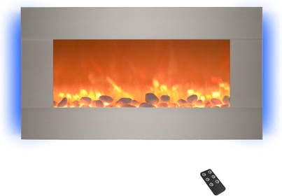 Electric Fireplace - 30 Inch Wall Mounted Fireplace - 13 Backlight Colors and Remote Controlled LED Flames, Heat, and Brightness by  (Silver)